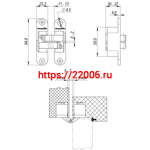 Петля Armadillo (Армадилло) скрытой установки U3D4200R SG правая (Architect 3D-ACH 40) мат. золото 40 кг фото 4 Петля Armadillo (Армадилло) скрытой установки U3D4200R SG правая (Architect 3D-ACH 40) мат. золото 40 кг фото 4
